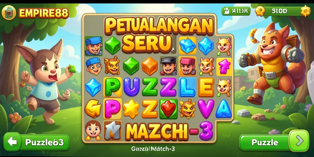 Tampilan antarmuka menarik dari game Puzzle Match-3 EMPIRE88.