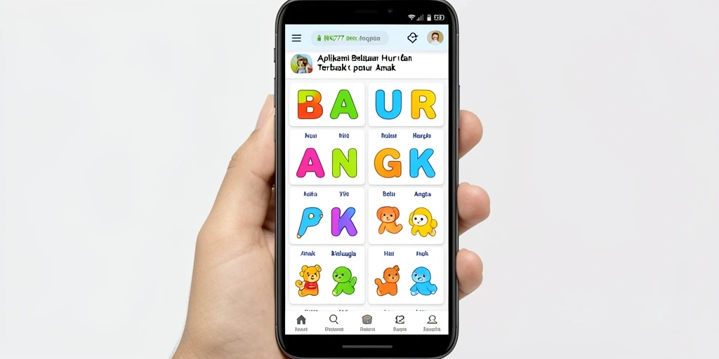Tampilan antarmuka aplikasi Belajar Huruf Angka yang menarik dan interaktif.