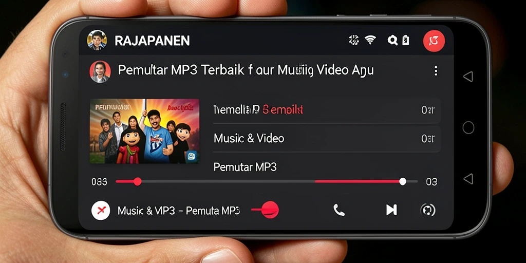 Tampilan antarmuka RAJAPANEN aplikasi Pemutar MP3 yang user-friendly.