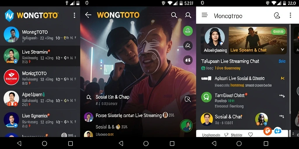 Antarmuka aplikasi WONGTOTO menampilkan fungsionalitas Live Streaming yang menarik.